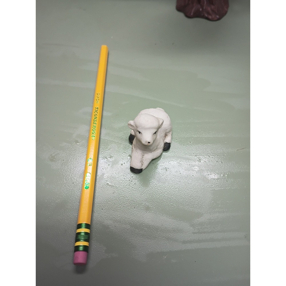 Vintage Miniature Ceramic Lamb Figurine White Sheep Tiny Collectible Decor